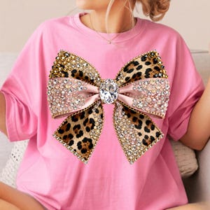 Leopard Rhinestone Bow PNG: Glam Coquette Bling Sparkle Mosaic Ribbon Sublimation Design, Digital Download image 5