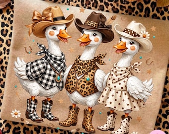 Western Cowgirl Goose PNG: Leopardmönster med rutiga prickar och penseldrag för gårdsdjur