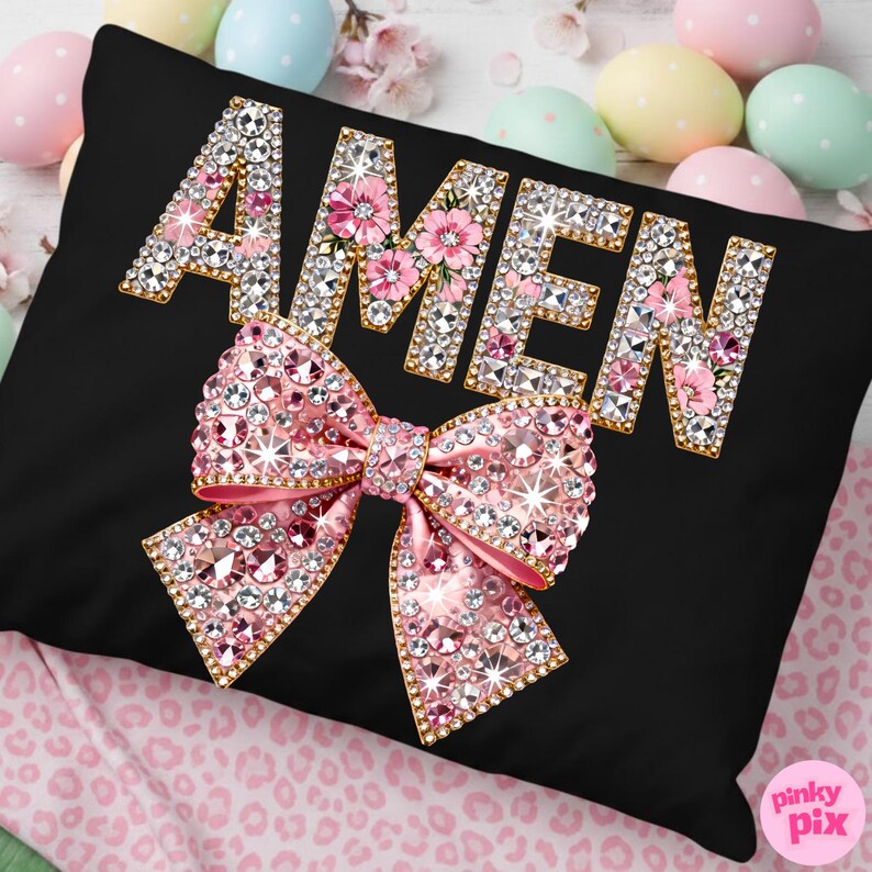 Amen Easter Png: Faux Rhinestone Floral Preppy Christian Faith Sublimation Design, Trending Digital Download image 5