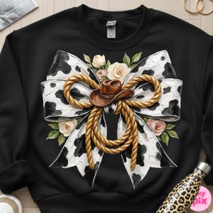 Easter Western Bow PNG: Cow Print Floral Spring Rodeo Sublimation Design, Trending Digital Download image 3