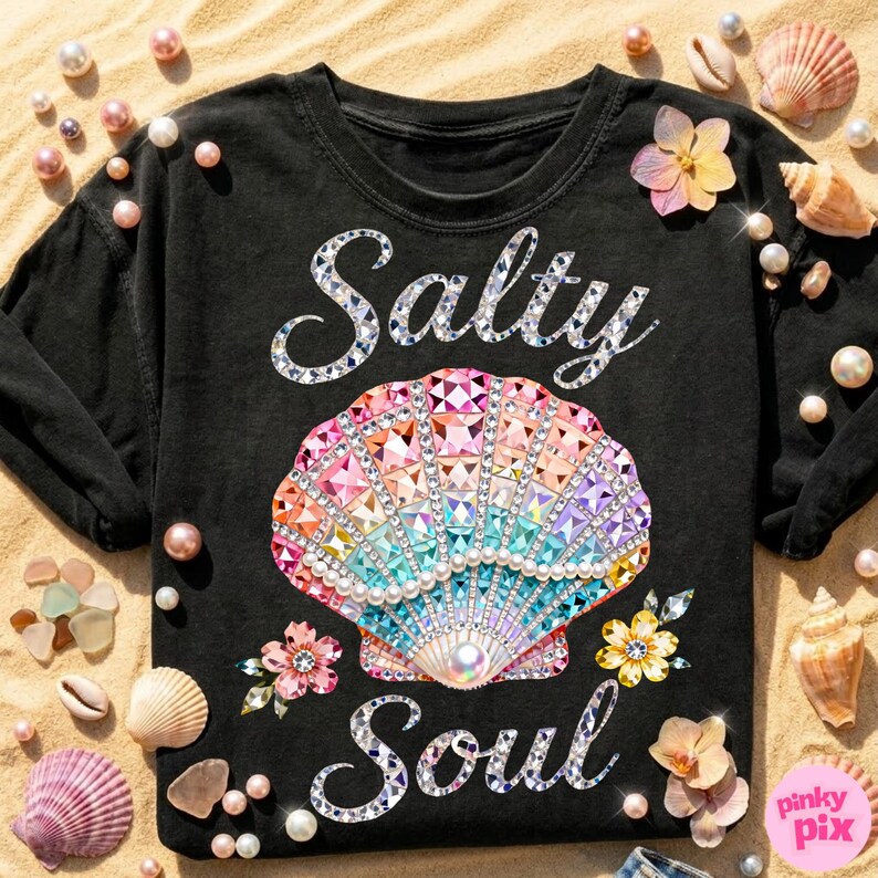 Salty Soul Seashell Rhinestone Summer PNG: Sparkle Bling Crystal Mosaic ...