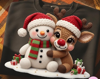 Faux Yarn Snowman and Reindeer Png: Trending Realistic Knitting Christmas Sublimation Design