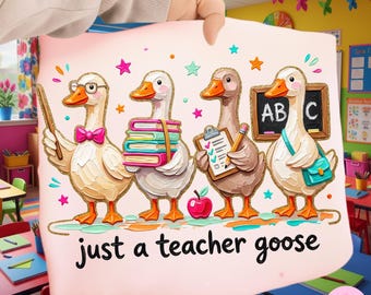 Teacher Goose PNG: Funny Last Day of School Brushstroke Glitter Sublimation Design, Digital Download