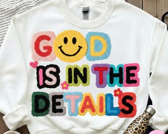 Faux Yarn God Is In The Details PNG: Crochet Colorful Faith Quote Sublimation DesigN