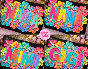 Mama PNG-paket: Nana Mimi Gigi Mini blommig färgglad penseldrag mors dag, digital nedladdning