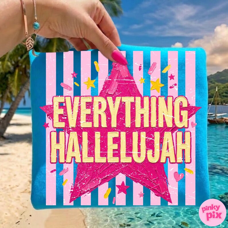 Allt Hallelujah PNG: Retro randig kristen tro Girly Star Grunge Sassy sublimering, digital nedladdning bild 9