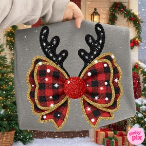 Fuskgarn Buffalo Rutig Rosett PNG: Glitter Antler Jul Sublimeringsdesign bild 11