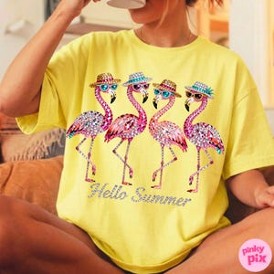 Rhinestone Hello Summer Flamingo PNG: Sparkle Bling Crystal Mosaic Jewel Diamond, Trending Digital Download image 9