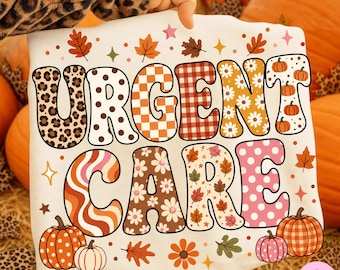 Urgent Care PNG: Fall Leopard Gingham Pumpkin Floral Sublimation Design, Trending Digital Download