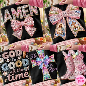 Rhinestone Easter Christian PNG Bundle: Sparkle Bling Crystal Mosaic Jewel Spring Bible Verse Designs