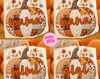 Fall Mama PNG Bundle: Faux Patchwork Boho Floral Pumpkin Nana Gigi Mimi Mini Designs