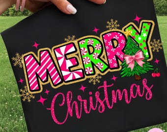 Glitter Merry Christmas Png, Colorful Christmas Png, Retro Christmas Shirt Png, Girly Cute Christmas Png, Trendy Holiday Png Clipart