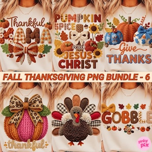 Faux Yarn Fall Bundle PNG: Crochet Thanksgiving Sublimation Design (6 PNG)