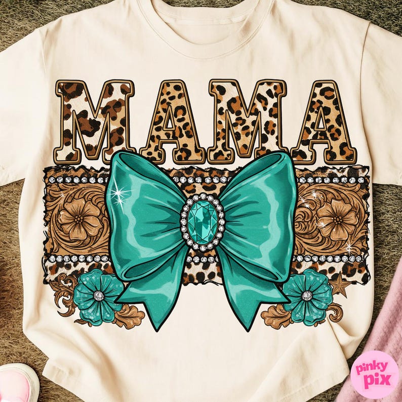 Western Mama PNG – Turquoise Bow Leopard Print Sublimation, Cowgirl Glam Mom Clipart for Mother’s Day Shirt image 8