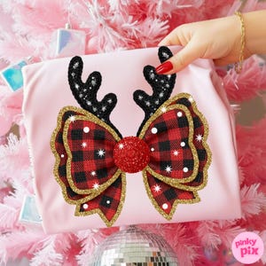 Fuskgarn Buffalo Rutig Rosett PNG: Glitter Antler Jul Sublimeringsdesign bild 1