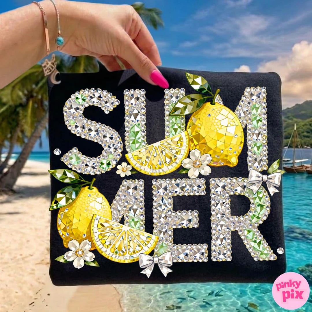 Summer PNG: Rhinestone Beach Seashell Lemon Floral Ocean Waves Design ...