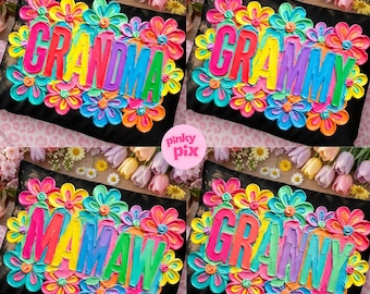 Mormor PNG-paket: Mormor, Grammy, Mamaw Färgglada blommiga penseldrag Mors dag, digital nedladdning