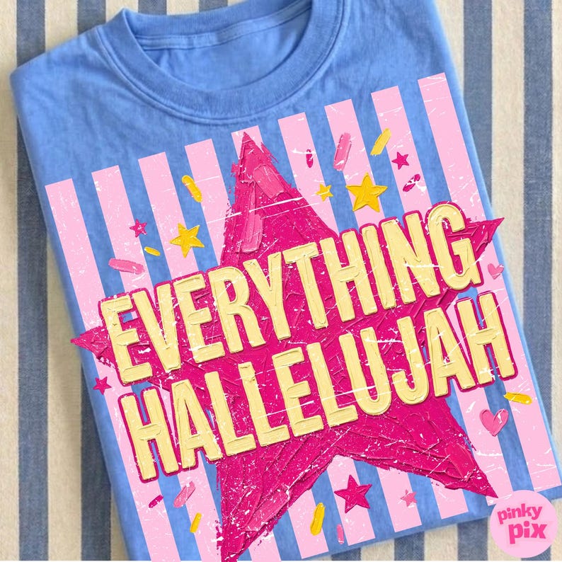 Allt Hallelujah PNG: Retro randig kristen tro Girly Star Grunge Sassy sublimering, digital nedladdning bild 5