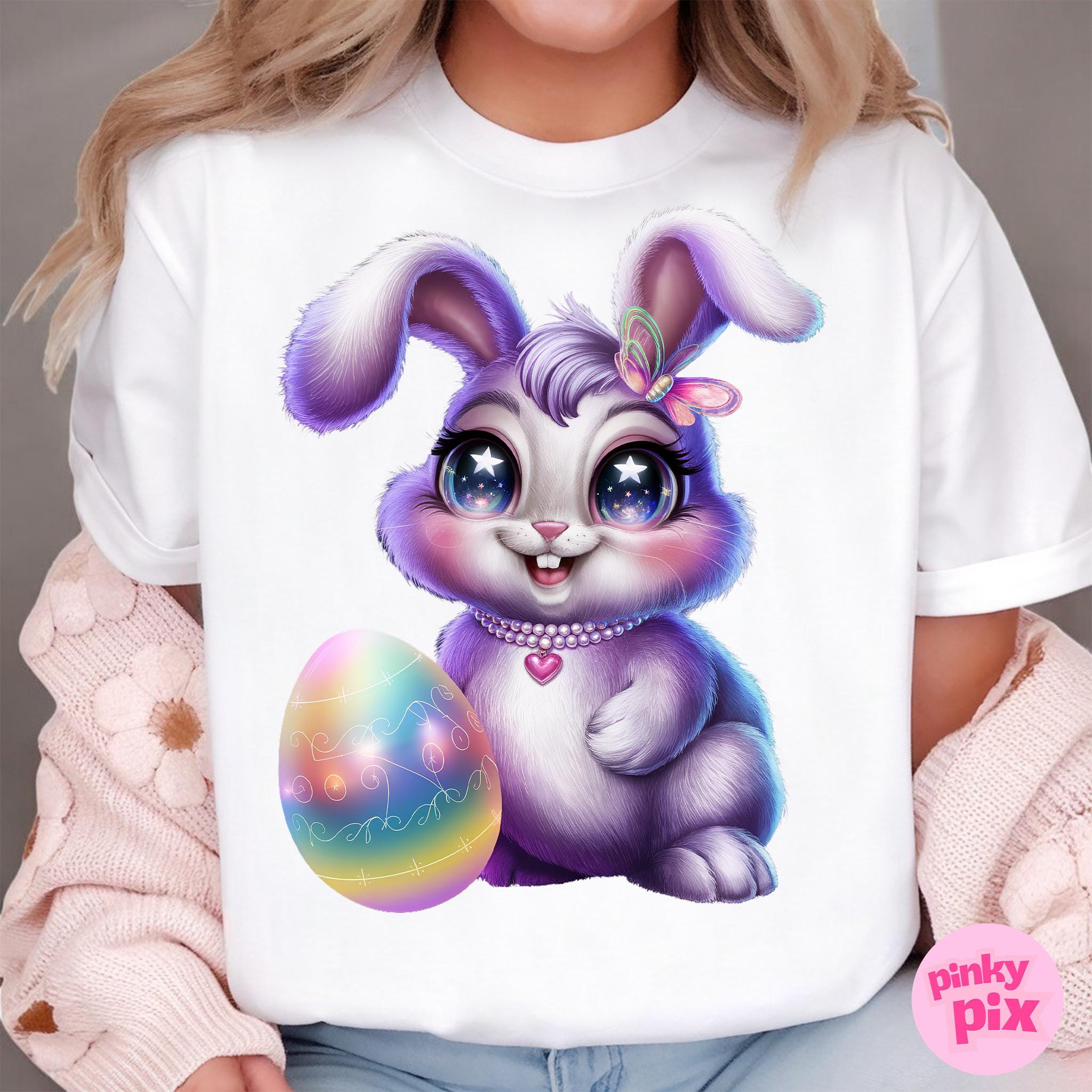 Galaxy Easter Bunny PNG, Cute Kawaii Rabbit Clipart, Pastel Purple Bunny Sublimation, Easter Egg Digital Download, Sparkly Bunny Art