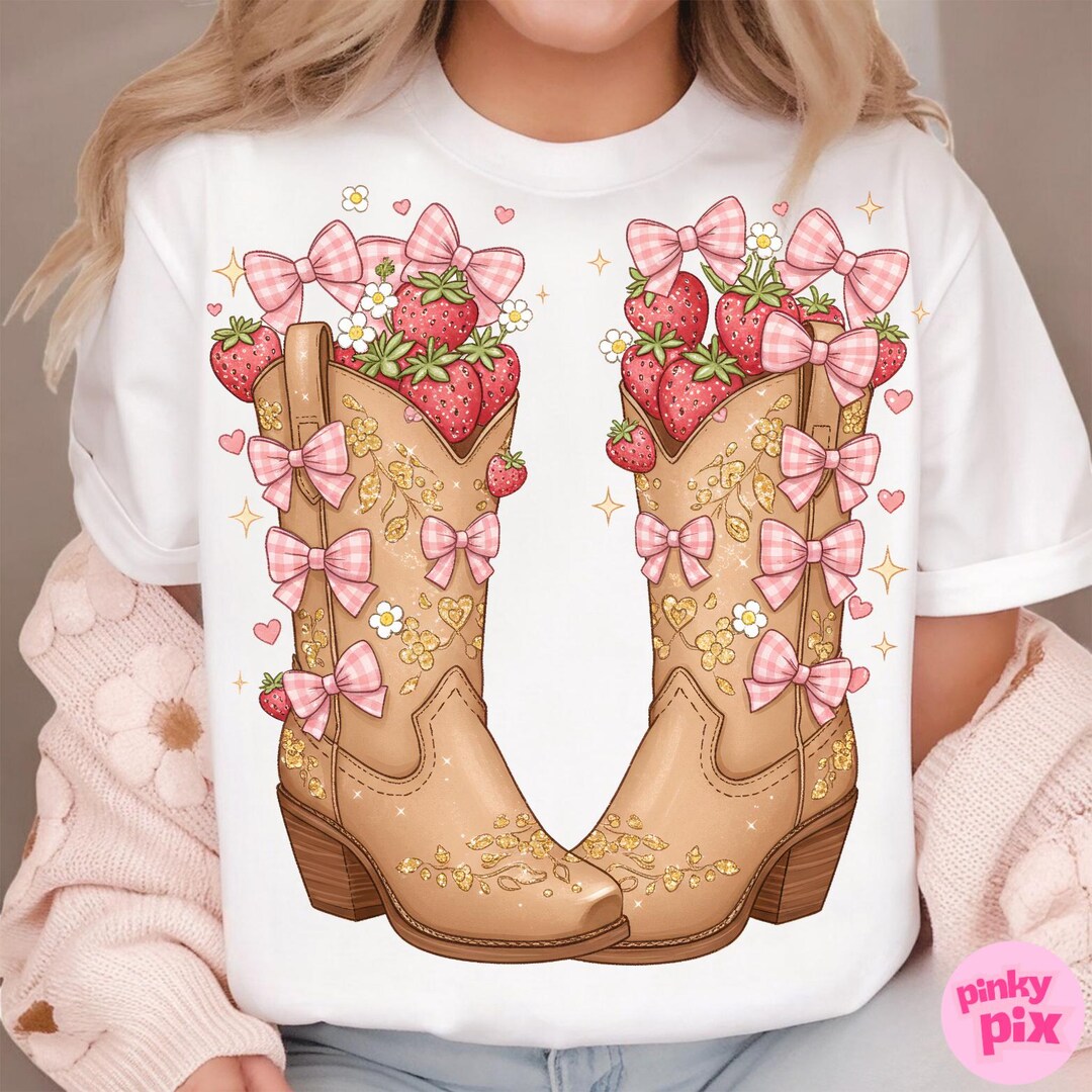 Strawberry Cowgirl Boots PNG, Pink Bow Western PNG, Cowgirl Summer Png ...