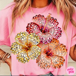 Hibiscus Flower PNG: Tropical Summer Rhinestone Crystal Floral Graphic Sublimation Design, Trending Digital Download image 11