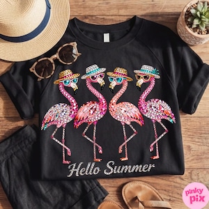 Rhinestone Hello Summer Flamingo PNG: Sparkle Bling Crystal Mosaic Jewel Diamond, Trending Digital Download image 2