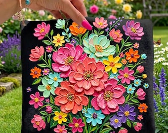Floral Bouquet PNG: Colorful Brushstroke Flowers Hand-Painted Watercolor Sublimation Design, Trending Digital Download