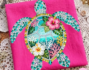 Zeeschildpad, png: strass zomer tropische hibiscus oceaansublimatieontwerp, trending digitale download