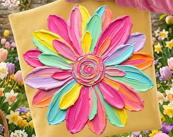 Brushstroke Flower PNG: Colorful Spring Daisy Hand-Painted Watercolor Sublimation Design, Trending Digital Download