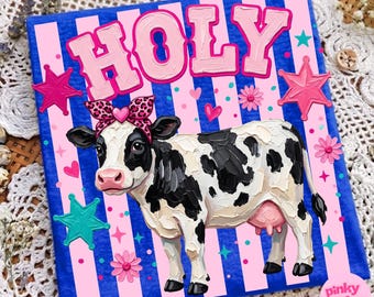 Holy Cow PNG: Coquette Farm Animal Preppy Stripes Leopard Brushstroke Western Cowgirl Sublimation Design