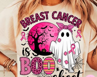 Boo Scare Away Breast Cancer Awareness Halloween Cute Ghost Png, Pink Ribbon Support Shirt Png, Cute October Sublimation, Digital Download