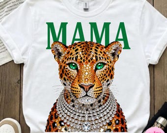 Mama Leopard Cheetah PNG: Rhinestone Diamond Necklace Luxury Wild Cat Glam DTF Digital Download