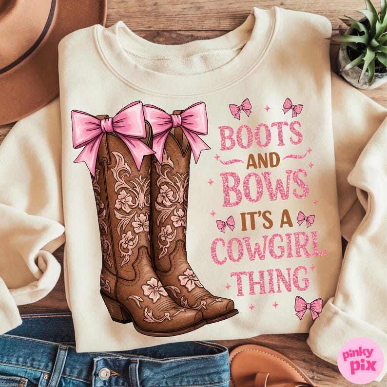 Boots and Bows PNG, Cowgirl Thing Sublimation, Western Girl Clipart, Pink Cowgirl Shirt Design, Country Rodeo PNG image 4