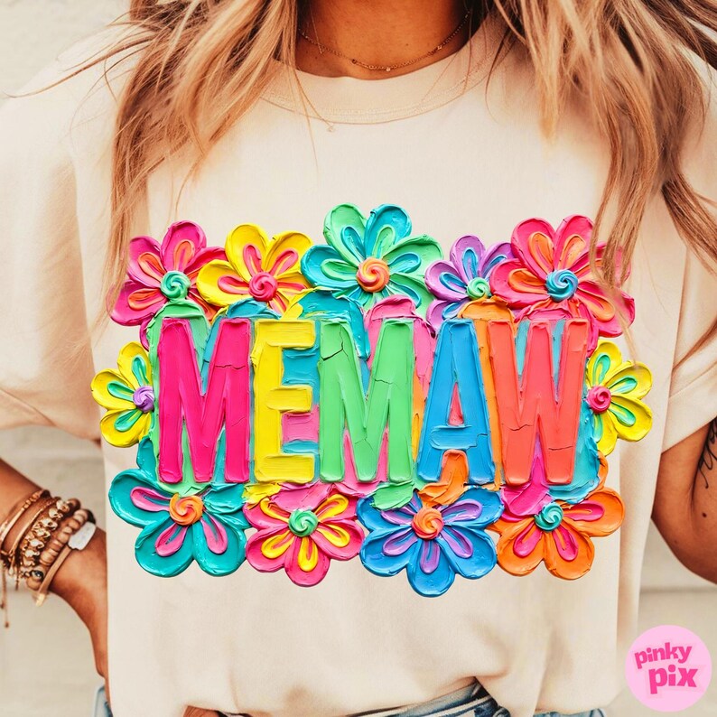Memaw PNG: Tipografía floral retro de arcilla, flores brillantes y modernas, diseño de sublimación imagen 4