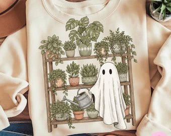 Ghost Plant Shelf PNG: Gruselige Gartenarbeit Halloween Sublimationsdesign