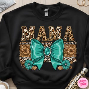 Western Mama PNG – Turquoise Bow Leopard Print Sublimation, Cowgirl Glam Mom Clipart for Mother’s Day Shirt image 7