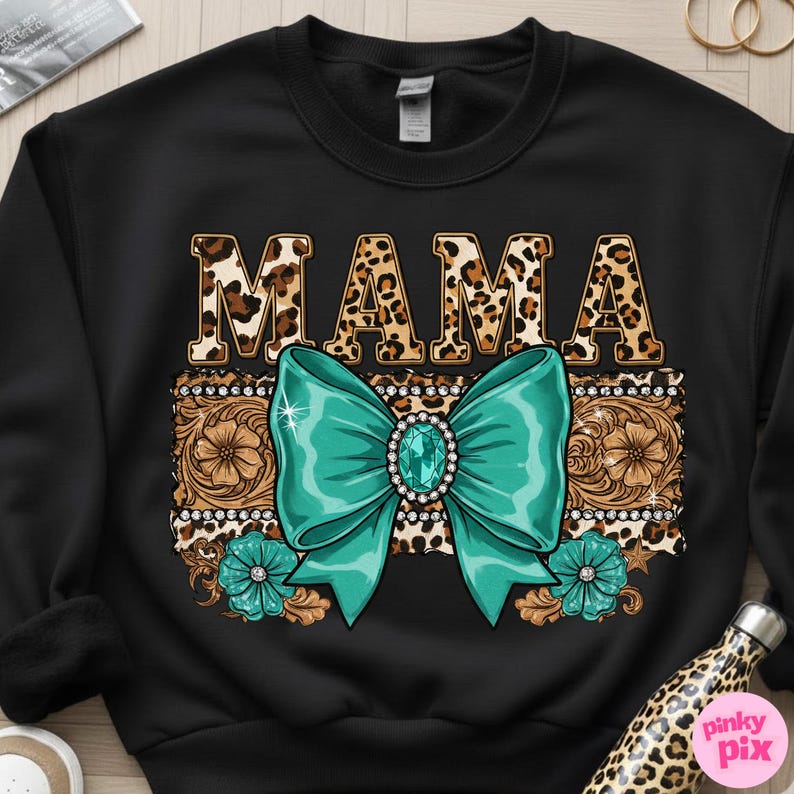 Western Mama PNG – Turquoise Bow Leopard Print Sublimation, Cowgirl Glam Mom Clipart for Mother’s Day Shirt image 7