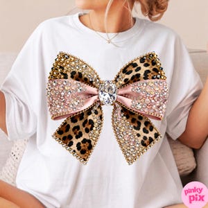 Leopard Rhinestone Bow PNG: Glam Coquette Bling Sparkle Mosaic Ribbon Sublimation Design, Digital Download image 7