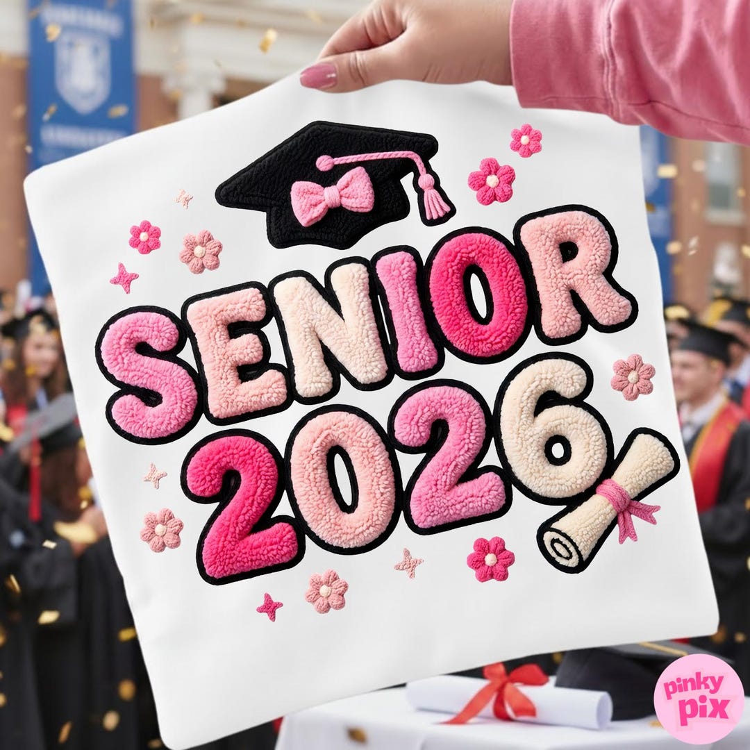 Senior 2026 PNG: Faux Yarn Pink Coquette Bow Graduation Cap Class ...