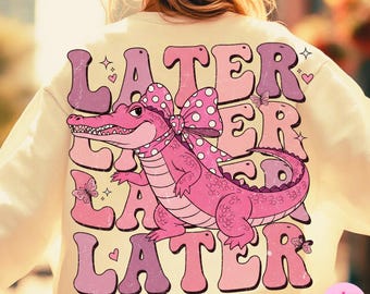 Funny Pink Alligator PNG, Retro Summer Gator Design (Digital Download)