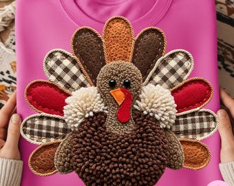 Latch Hook Yarn Crochet Turkey PNG: Plaid Thanksgiving Quilt Sublimation Design