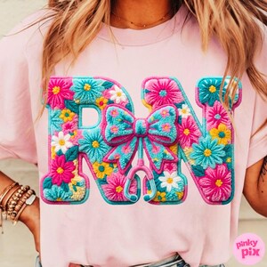 RN Nurse PNG: Floral Registered Nurse Faux Yarn Bow Sublimation Design, Trending Digital Download image 3