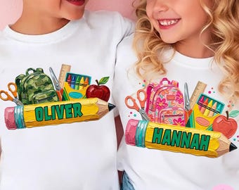 Custom Kids Back to School PNG: Personalized Pencil Name Boy Girl Design Digital Download