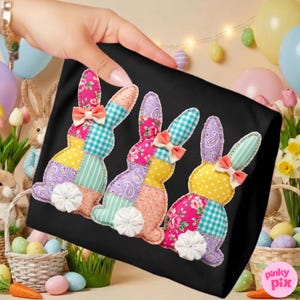 Patchwork Floral Easter Bunny PNG: Grandma Core Cottagecore Checkered Gingham Spring Bow Sublimation Design image 8
