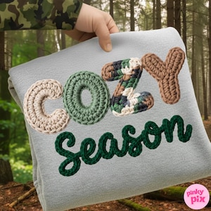 Cozy Season PNG, Crochet Style Letter Design, Fall Winter Text Clipart, Chunky Yarn Look