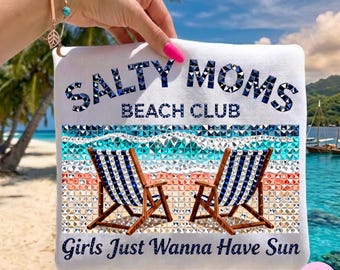Rhinestone Salty Moms Beach Club PNG: Bling Sparkle Crystal Mosaic Coastal Summer Sublimation Design