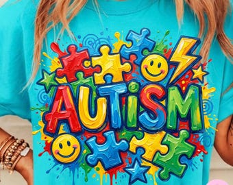 Autism Awareness PNG: Colorful Puzzle Graffiti Brushstroke Sublimation Design, Trending Digital Download File