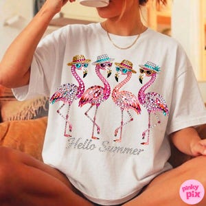 Rhinestone Hello Summer Flamingo PNG: Sparkle Bling Crystal Mosaic Jewel Diamond, Trending Digital Download image 4