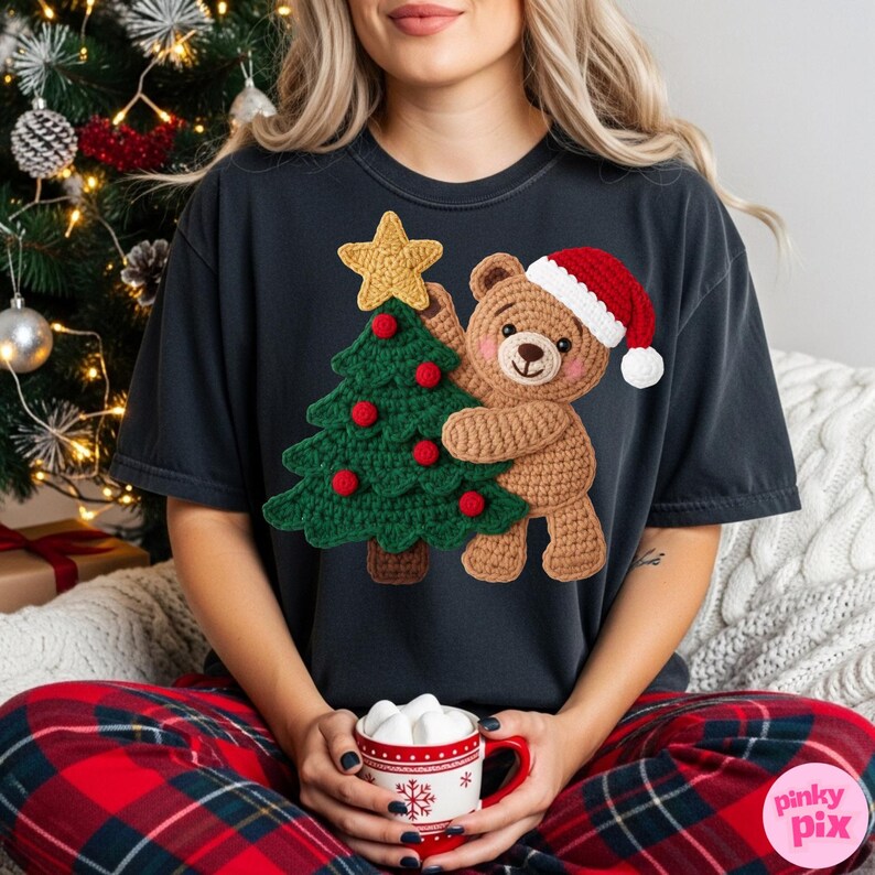 Christmas Teddy Bear PNG: Faux Yarn Tree Sublimation Design (digital ...