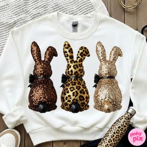 Leopard Easter Bunny PNG: Sequin Gold Jewel Glitter Spring DTF Design, Trending Digital Download